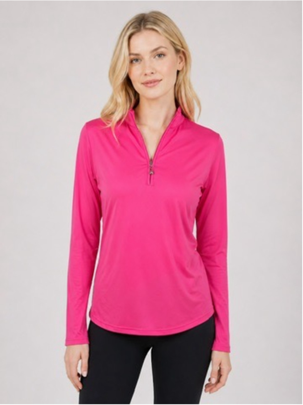 SanSoleil Sunglow Mock Zip Pullover Fuchsia Long Sleeve UPF 50 Golf Shirt Size L